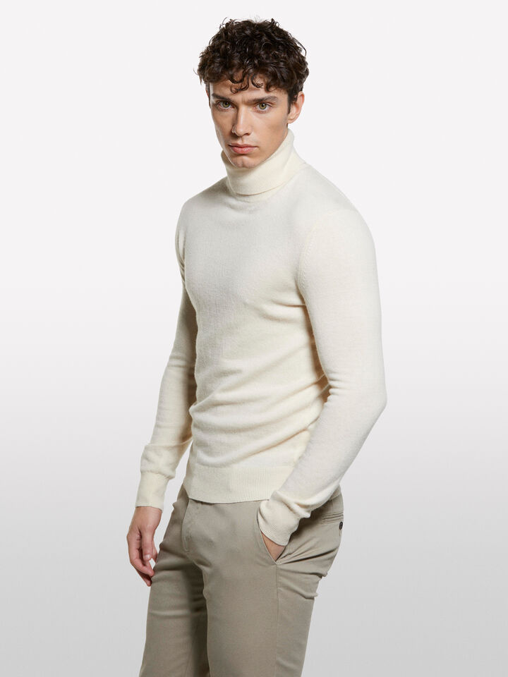 Beige regular fit sweater with high neck - men's high neck sweaters - Vanilla | Sisley image number 3